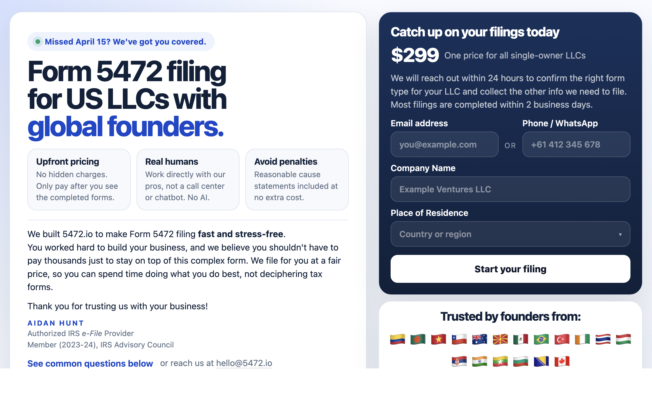 Screenshot of the 5472.io website